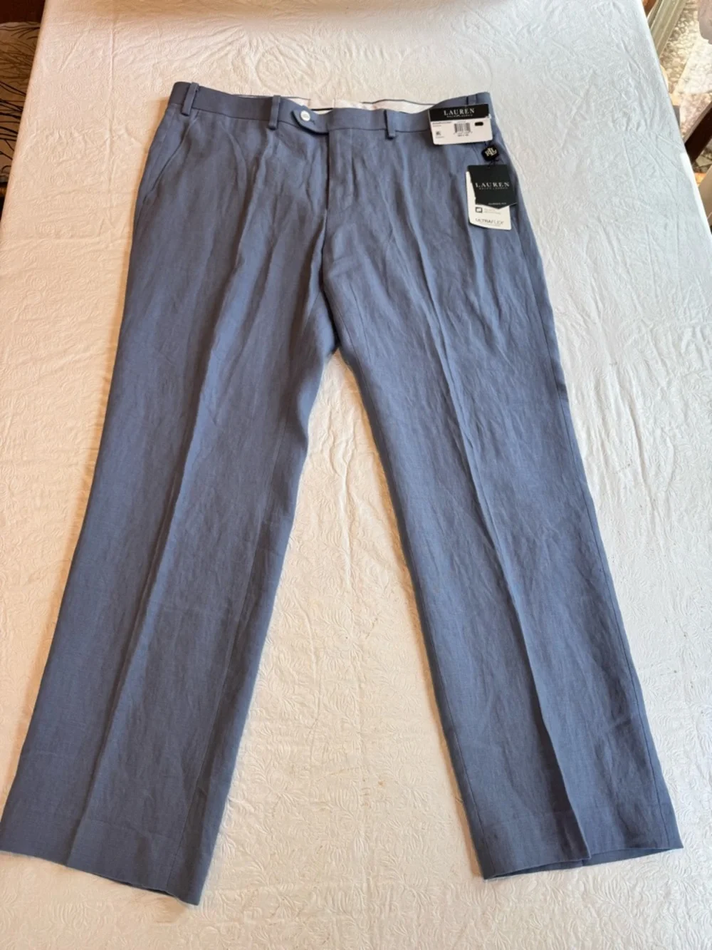 Ralph Lauren Slate Blue Linen-Blend Dress Pants